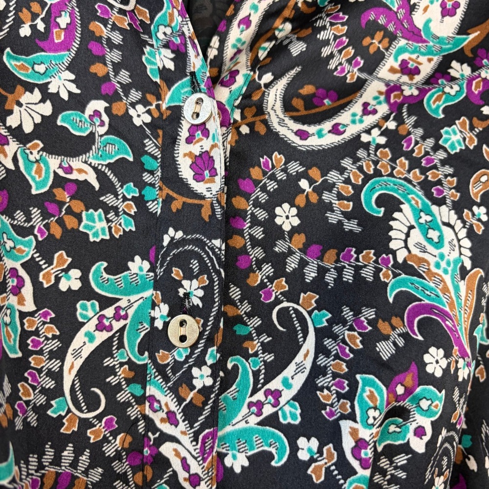 Ann Taylor Floral Belted Shirtdress Button Front Long Sleeve Midi Black Size 2 - Picture 6 of 15